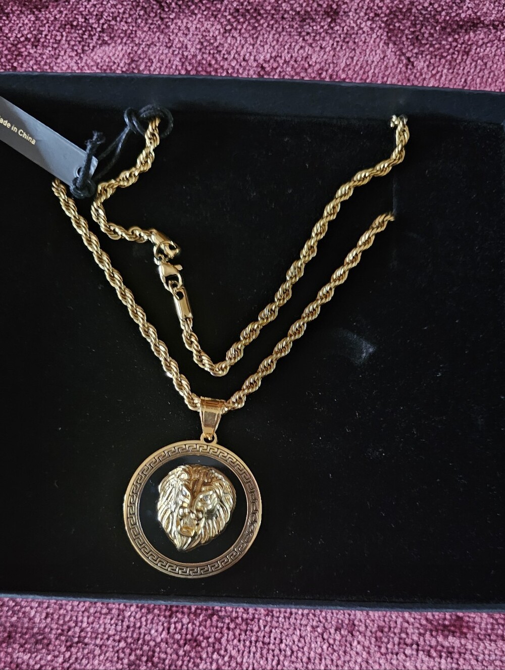 Gold Lion Medallion Rope Chain Necklace - Gold & Black